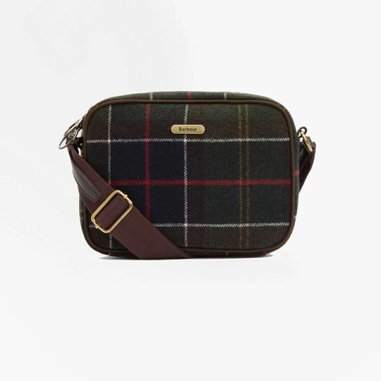 Barbour CULROSS Crossbody Bag Womens Classic Tartan, front view showing tartan pattern and adjustable strap.