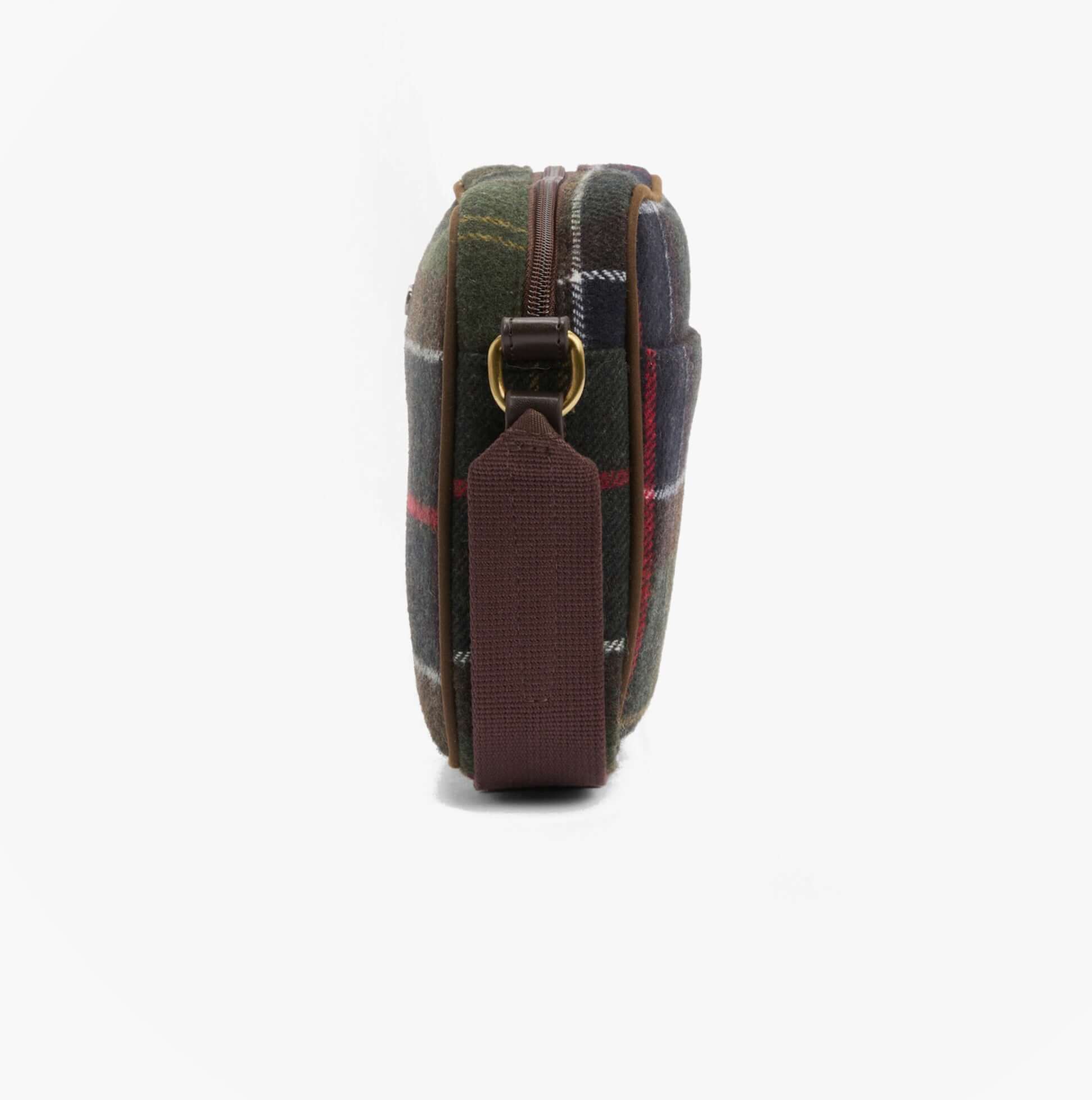 Barbour CULROSS Crossbody Bag Womens Classic Tartan side view showing zip closure and strap