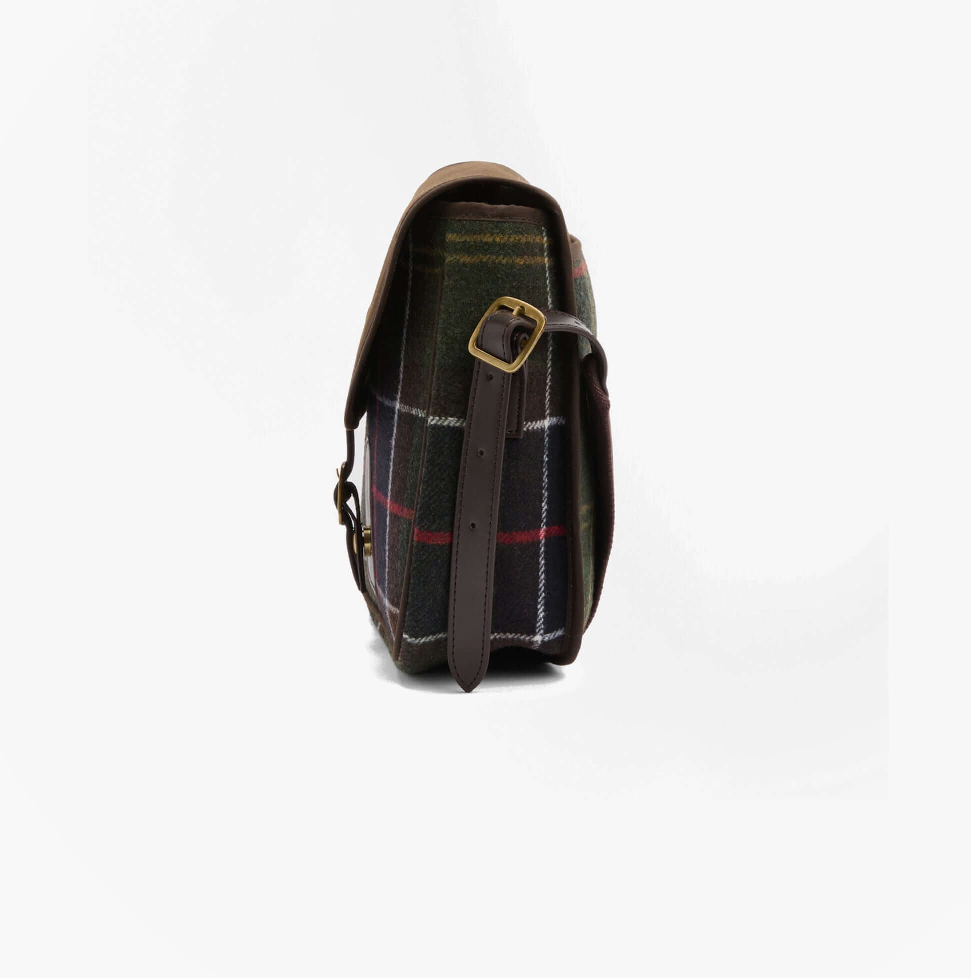 Barbour CROMARTY Crossbody Bag Womens Classic Tartan side view showing adjustable strap and tartan pattern.