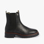 Barbour EVIE Womens Boots Black side view showing leather and nylon upper, elasticated side panel, and block heel.