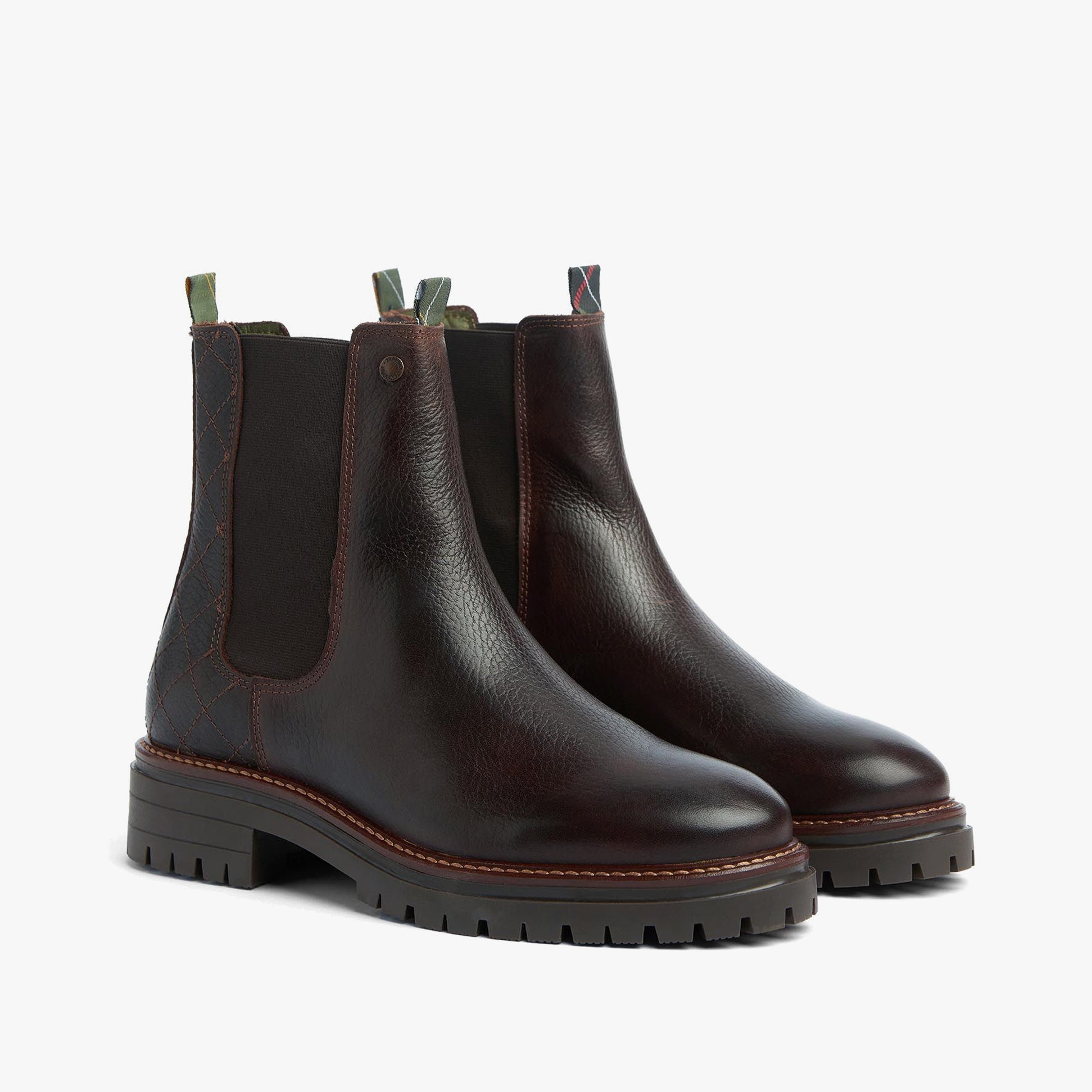 Barbour EVIE Womens Boots Brown, side view, showing leather upper, elasticated side panel, and block heel.