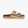 Barbour PAMELA Womens Quilted Sandals Gold Metallic side view showcasing buckle detail and leather upper.