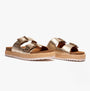 Barbour PAMELA Womens Quilted Sandals Gold Metallic side view showcasing buckle details and textured leather upper.