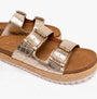 Barbour PAMELA Womens Quilted Sandals Gold Metallic side view highlighting buckle and quilted design.