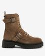 Barbour REDGRAVE Womens Boots Oat Suede side view showcasing lace-up and buckle details.
