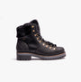 Barbour HOLLY Womens Hiker Boots Black side view showcasing leather upper, block heel, and warm lining.