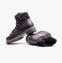 Barbour HOLLY Womens Hiker Boots Black side view showing lace-up design and warm lining detailing.