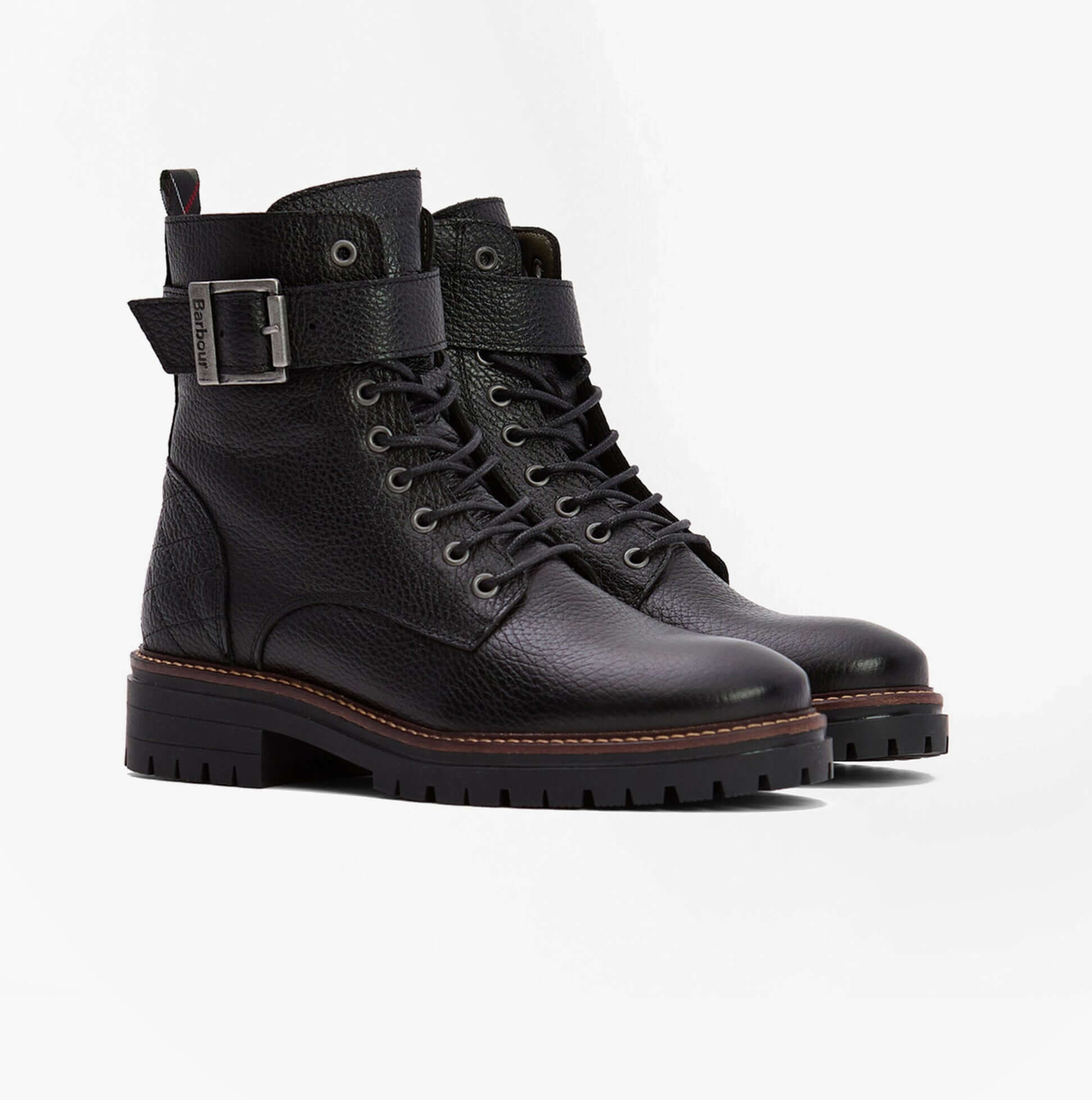 Barbour HEIDI Womens Lace Up Boots Black side view showcasing leather upper and rubber sole.