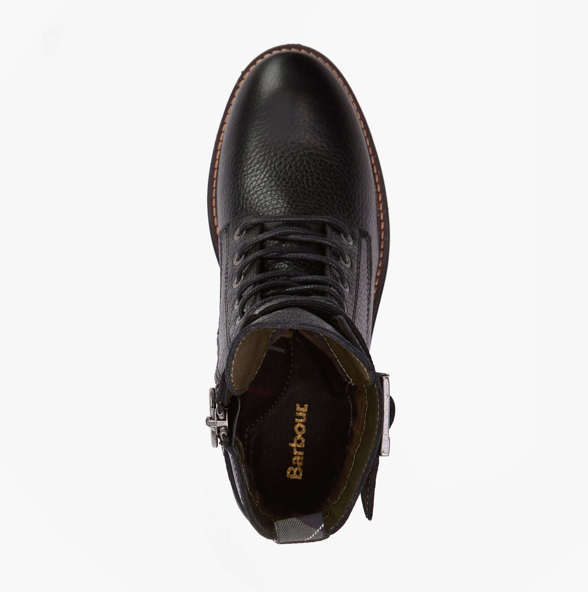 Barbour HEIDI Womens Lace Up Boots Black top view showcasing leather upper and lace-up design.