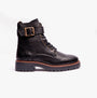 Barbour HEIDI Womens Boots Black side view featuring a leather upper, buckle detail, and block heel.