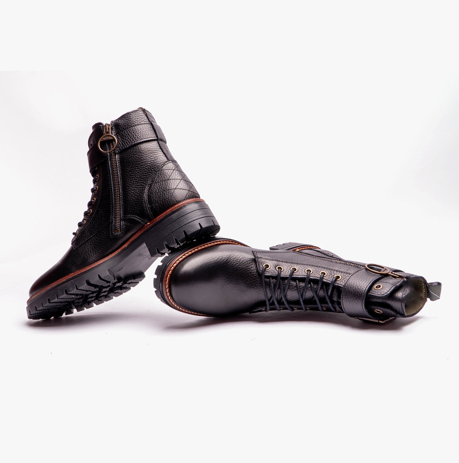 Barbour HEIDI Womens Boots Black side and front view showcasing leather upper and detailing, zipper and lace features.