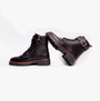 Barbour HEIDI Womens Boots Black side view with buckle and zip, featuring a medium block heel and textured leather.