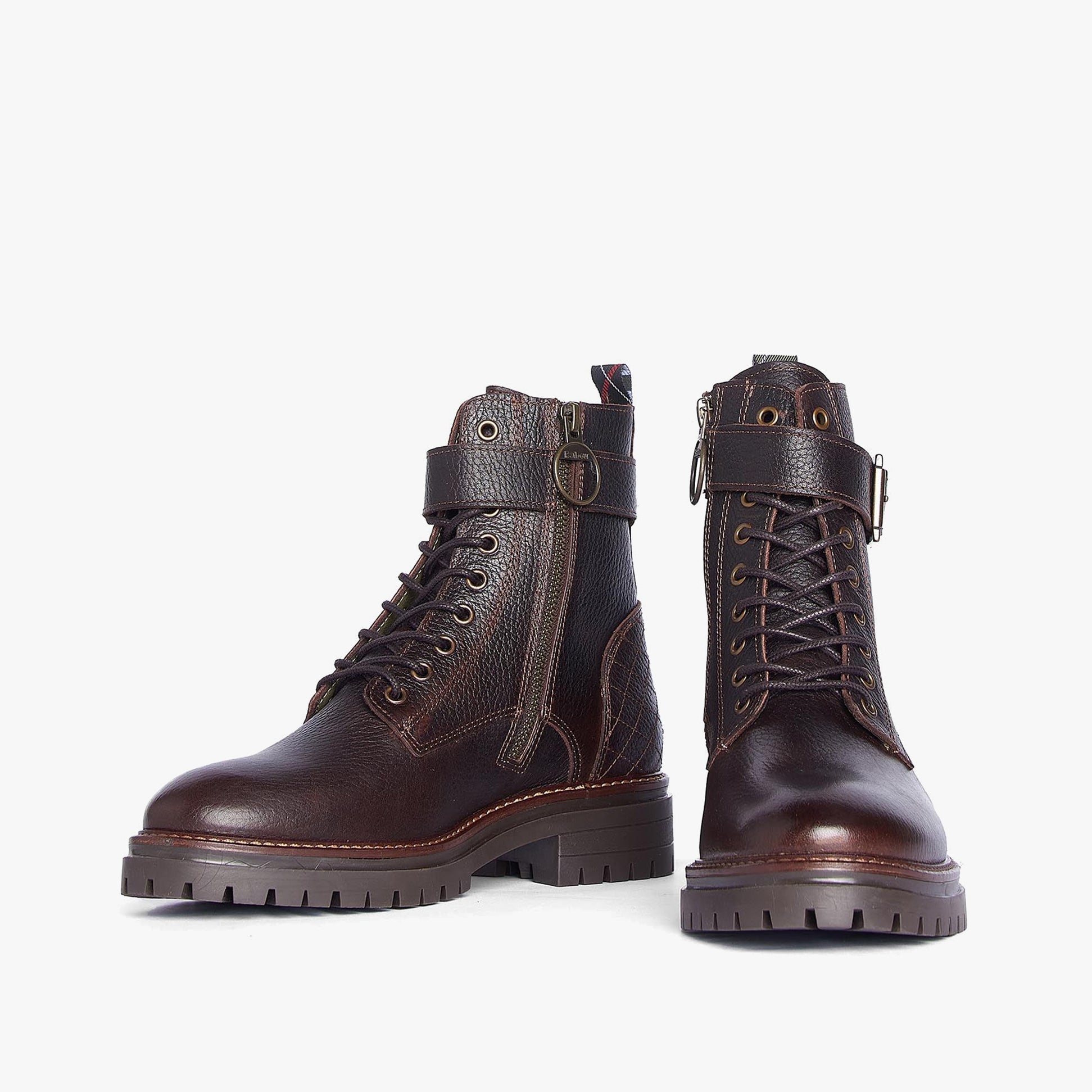 Barbour HEIDI Womens Boots Brown front view showcasing lace-up design and block heel, perfect for stylish comfort.