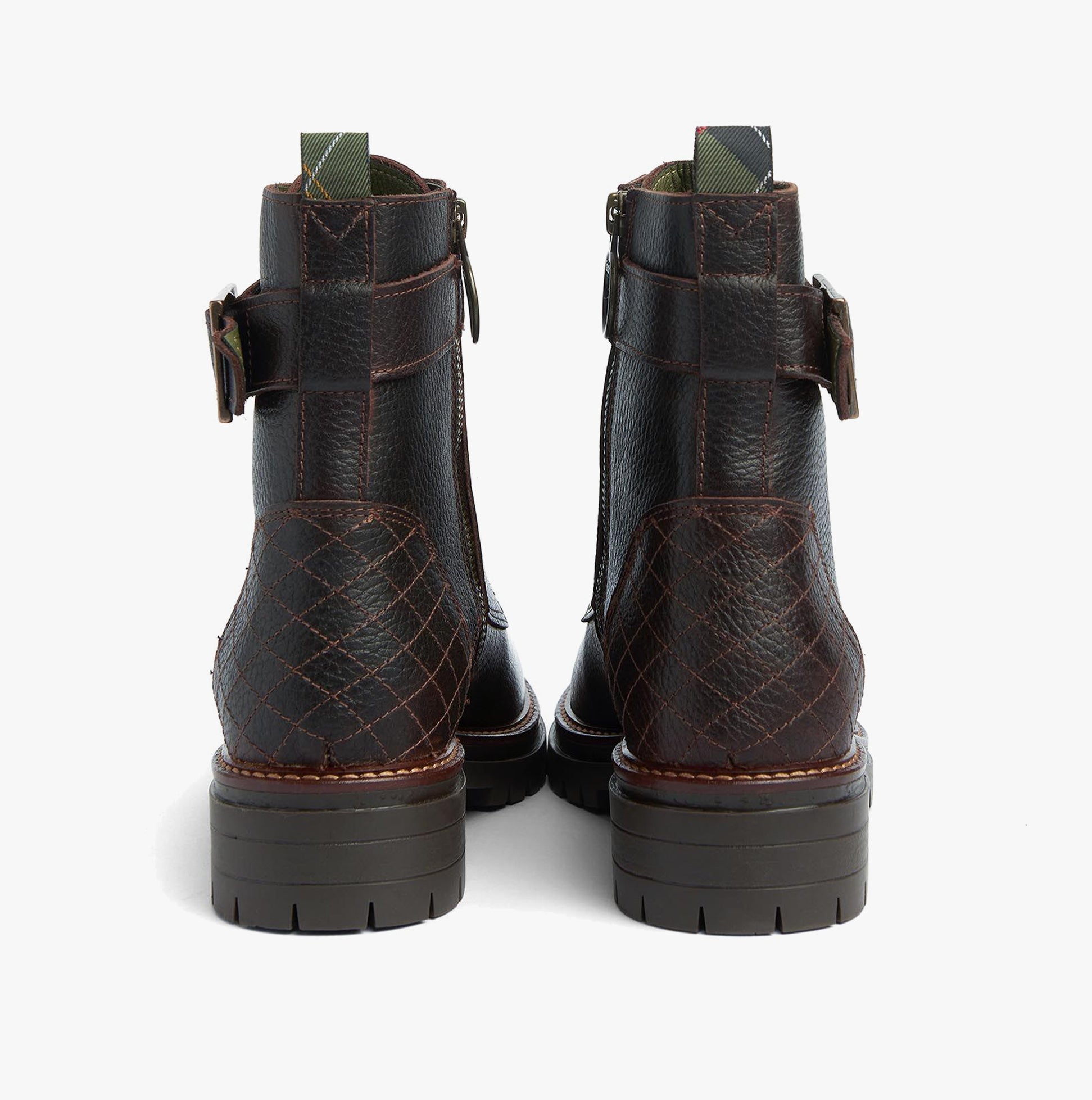 Barbour HEIDI Womens Boots Brown rear view showcasing leather upper and block heel design.