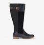 Barbour ANGE Womens Boots Black side view showcasing tall design, leather and nylon materials with block heel.