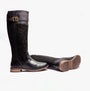 Barbour ANGE Womens Boots Black side view showcasing tall leather and nylon design with block heel.