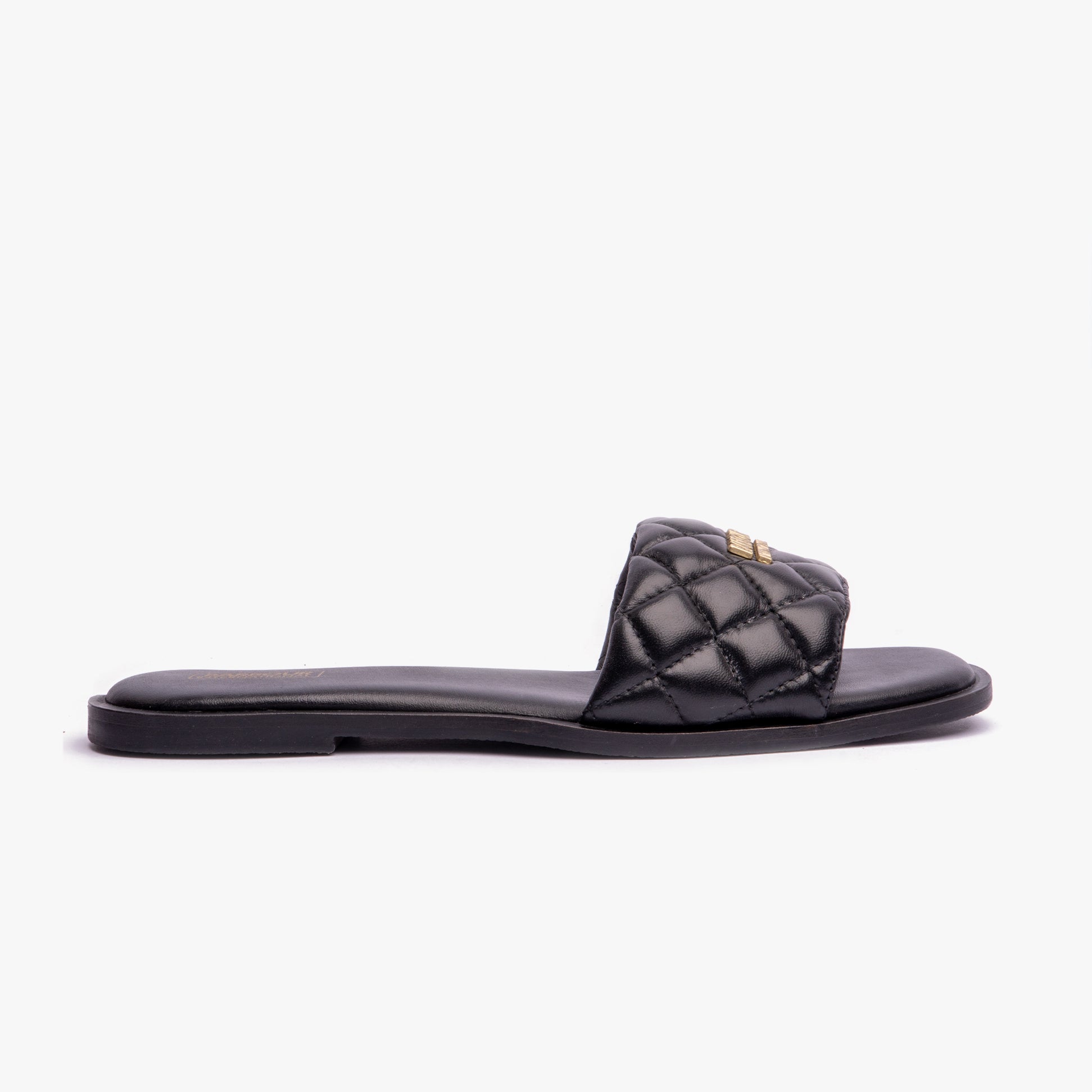 Barbour KINGHORN Womens Sandals Black side view featuring a comfortable leather upper and slip-on design.