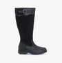 Barbour OAK Womens Waterproof Tall Boots Black side view showcasing leather and suede upper with block heel.
