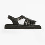 Barbour OTTERBURN Womens Fisherman Sandals Black side view showcasing leather upper, buckle closure, and rubber sole.