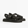 Barbour OTTERBURN Womens Fisherman Sandals Black side view showcasing leather upper and rubber sole.