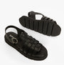 Barbour OTTERBURN Womens Fisherman Sandals Black top and bottom view showcasing leather upper and rubber sole.