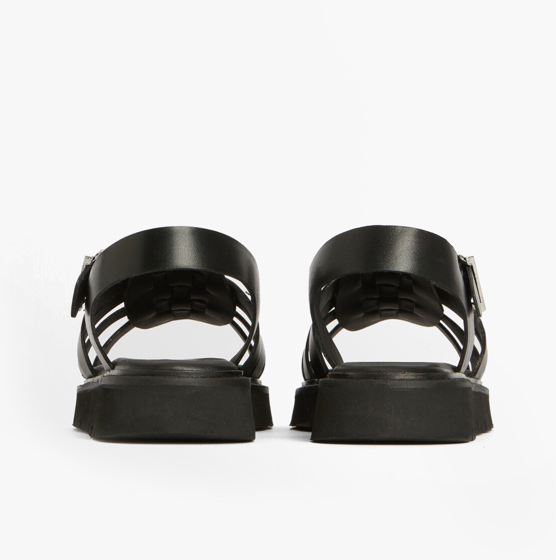 Barbour OTTERBURN Womens Fisherman Sandals Black back view showcasing leather upper and rubber sole.