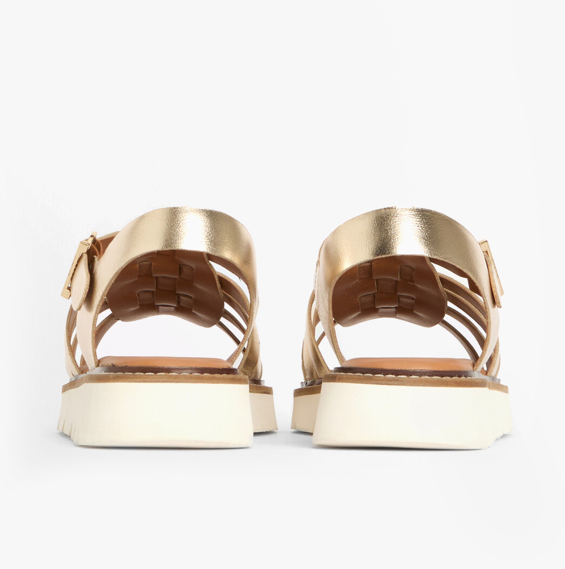 Barbour OTTERBURN Womens Fisherman Sandals Gold rear view showcasing gold leather upper and comfortable rubber sole.