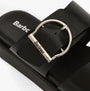 Barbour ADELE Womens Sandals Black detail view with buckle and logo on black leather upper.