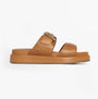 Barbour ADELE Womens Sandals Tan side view showcasing leather upper, slip-on design, and platform heel.