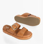 Barbour ADELE Womens Sandals Tan side and top view showing slip-on design, platform sole, and leather upper.