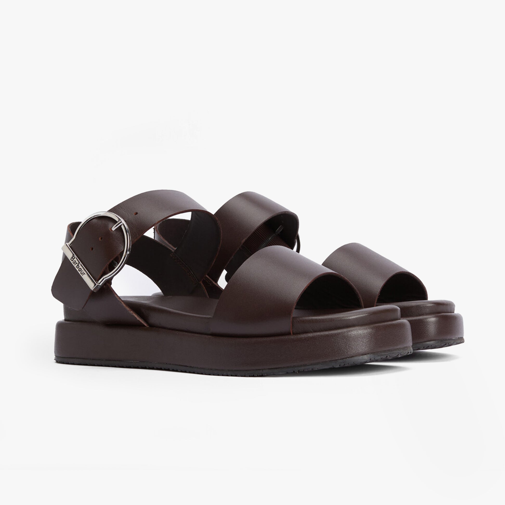 Barbour ERIN Womens Sandals Dark Brown side view showcasing leather upper and rubber sole.
