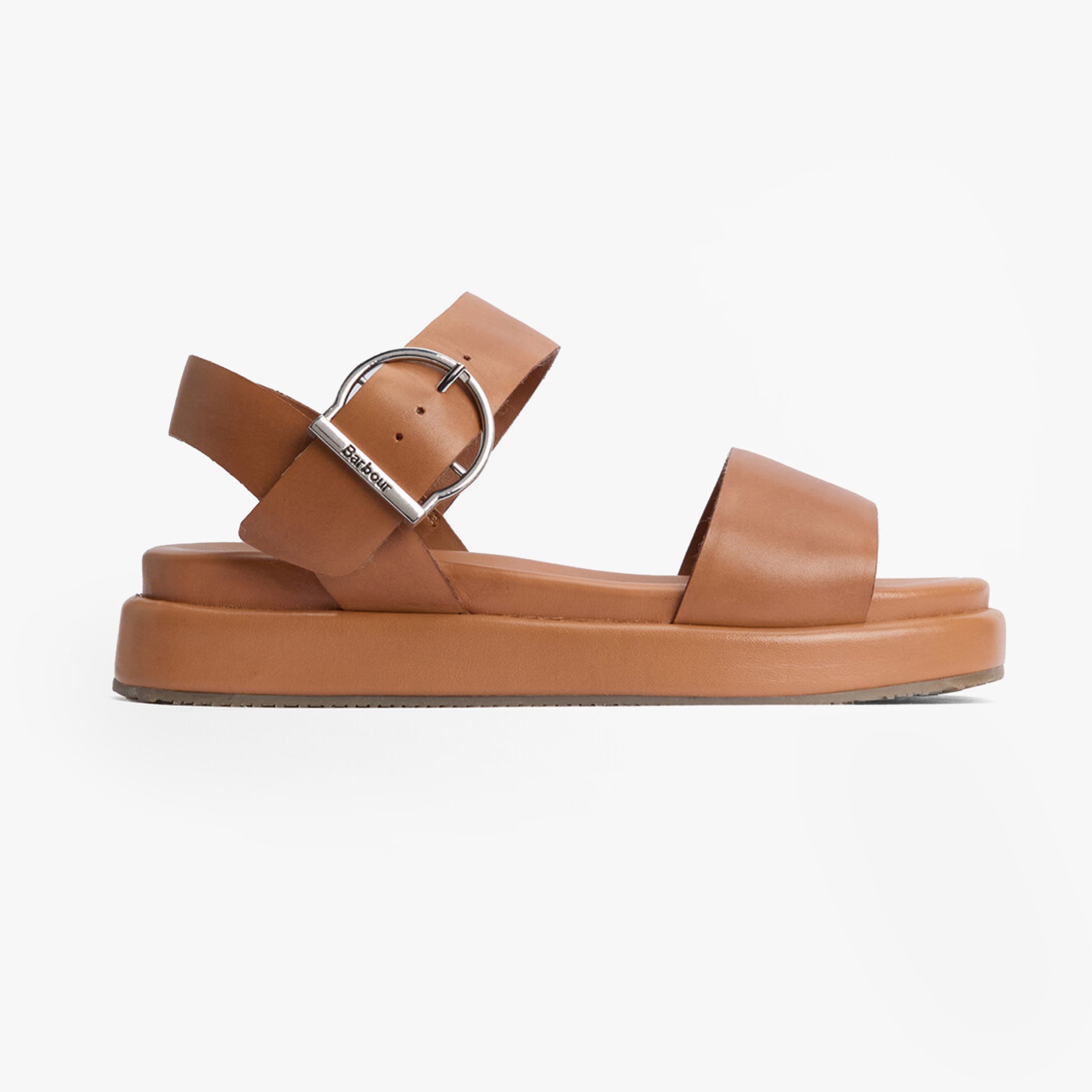 Barbour ERIN Womens Sandals Tan, side view highlighting the leather upper, buckle detail, and low heel.