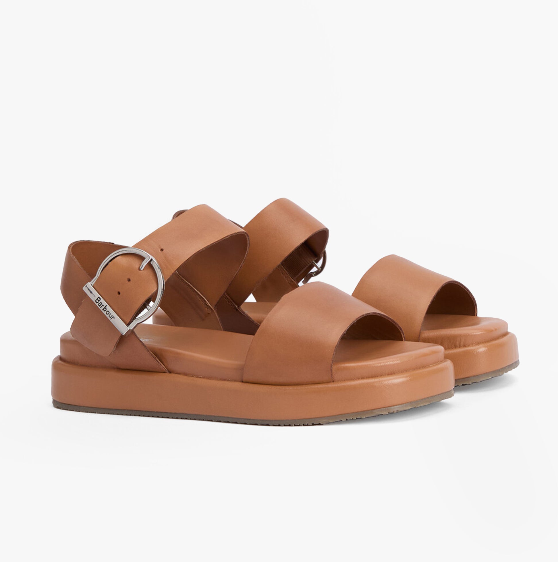 Barbour ERIN Womens Sandals Tan side view showcasing comfortable leather, buckle closure, and lightweight design.