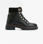 Barbour BAMBURGH Womens Hiker Boots Black side view showcasing leather textile, lace-up design and round toe.