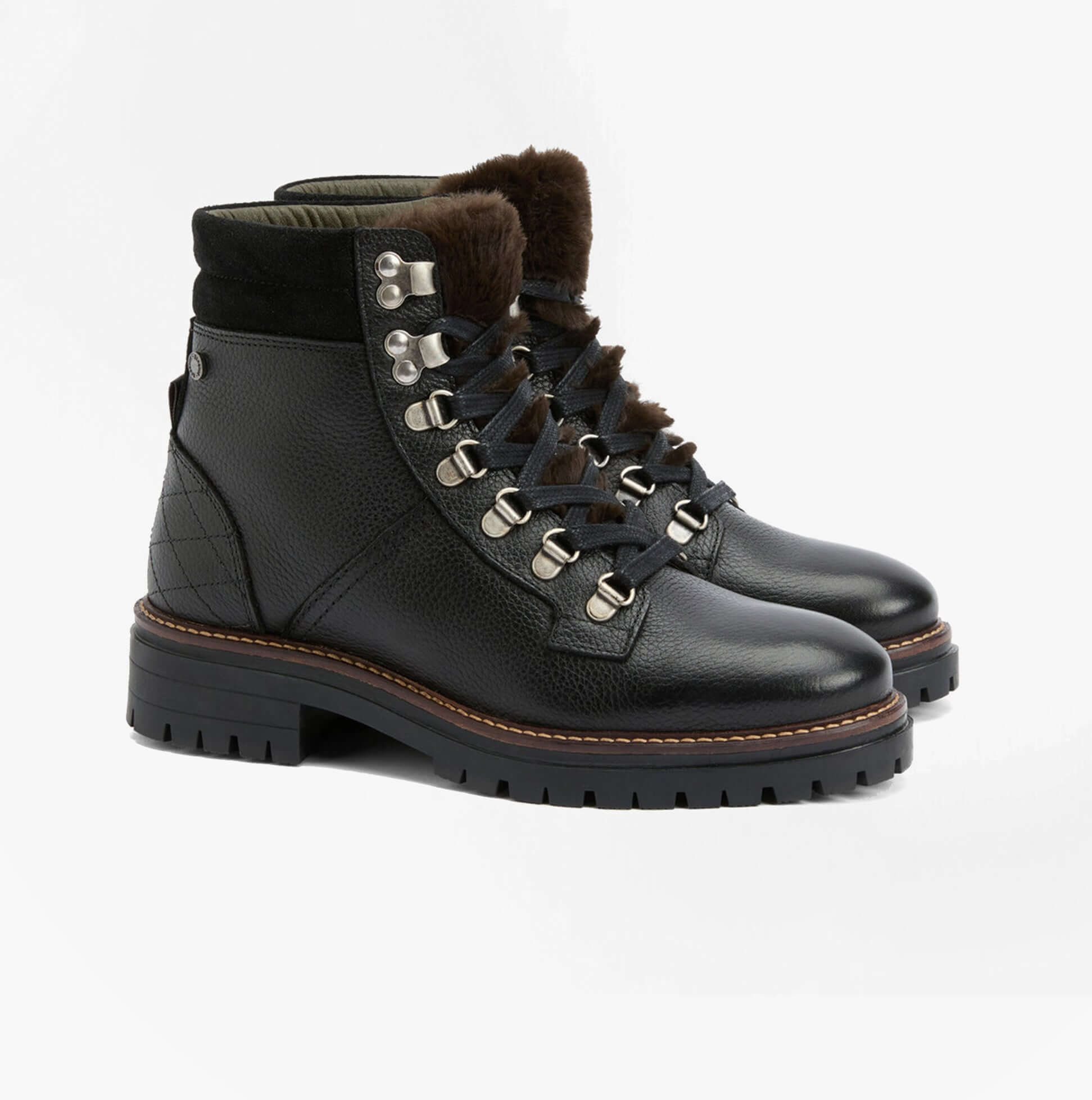 Barbour BAMBURGH Womens Hiker Boots Black side view showing leather and textile upper with lace-up closure.