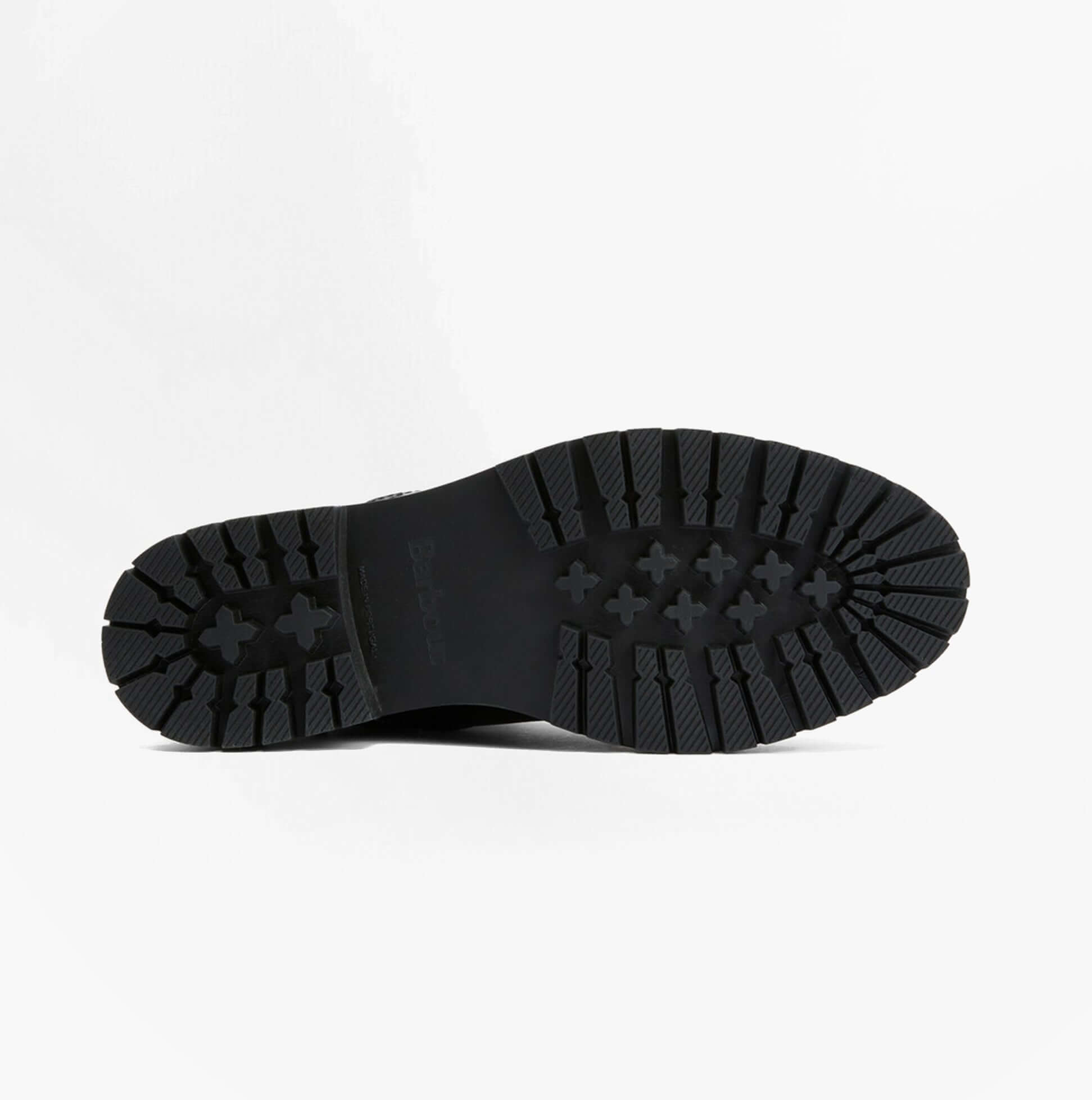 Barbour BAMBURGH Womens Hiker Boots Black bottom view showing rubber sole texture and traction pattern.