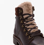 Barbour BAMBURGH Womens Hiker Boots Brown close-up detail view showcasing lace-up design and cozy faux fur collar.
