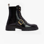 Barbour OUSEBURNE Womens Lace Up Boots Black Glace side view featuring combat style, leather upper, and rubber sole.