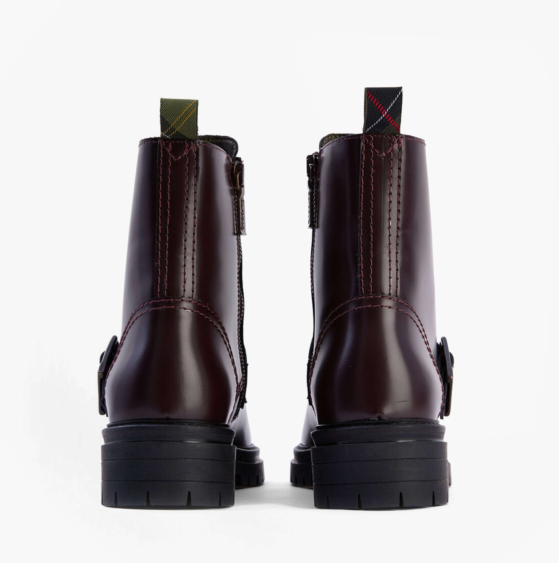 Barbour OUSEBURNE Womens Lace Up Boots Cherry Glace rear view showcasing leather upper and rubber sole.