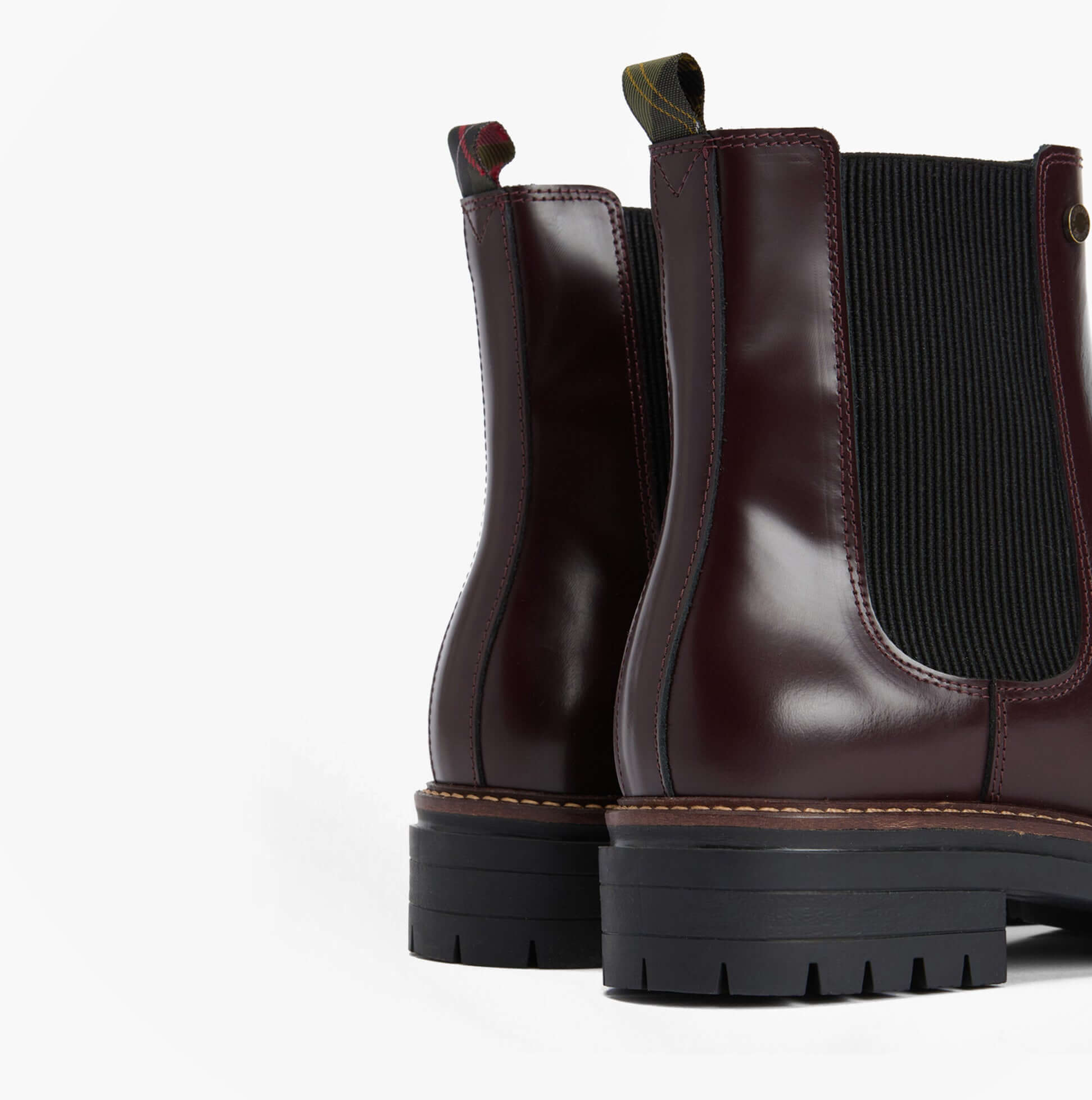 Barbour MARLA Womens Chelsea Boots Cherry Glace side view showing glossy leather and elastic panels.
