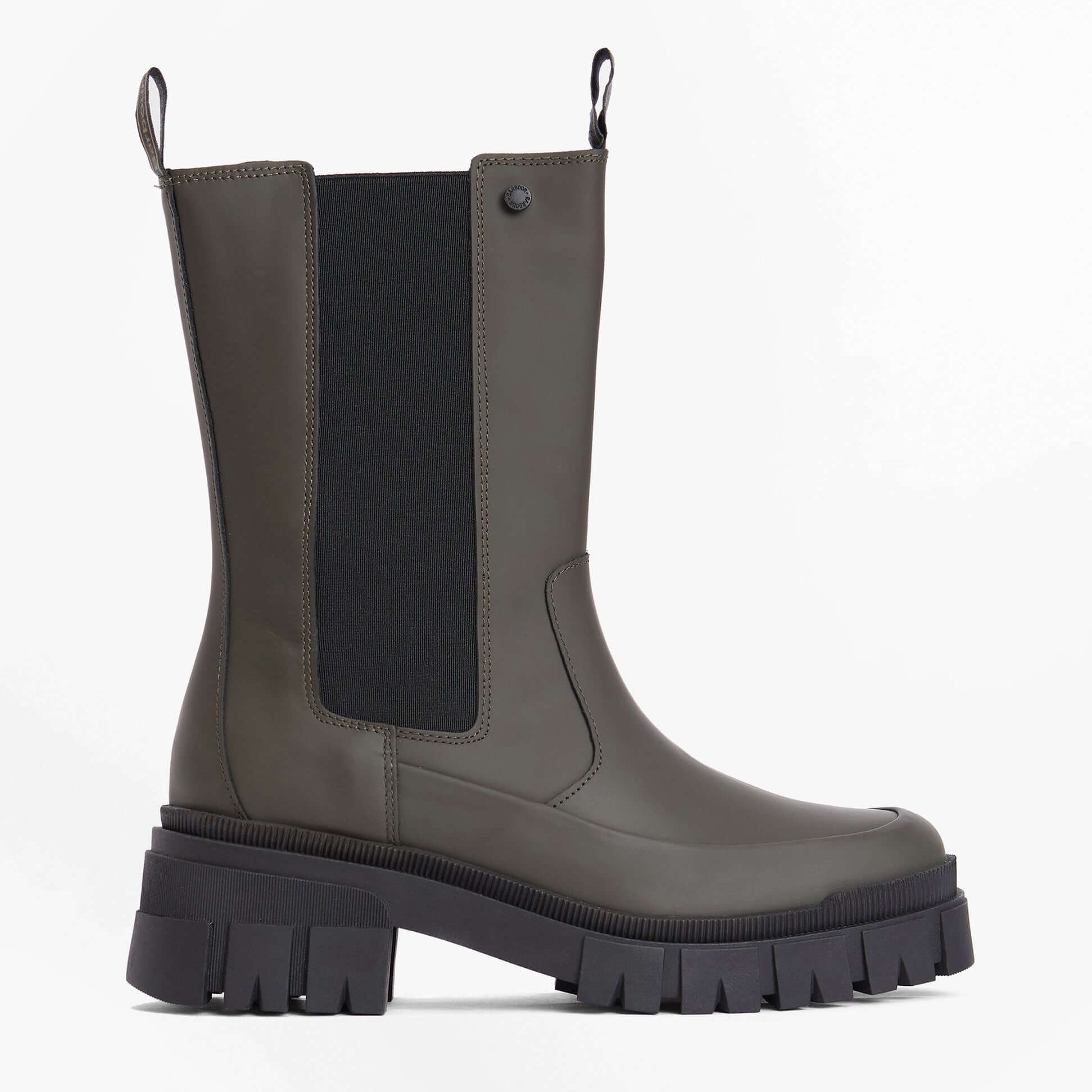 Barbour SIDNEIGH Womens Chelsea Boots Olive side view, featuring a pull-on design and elasticated side panel.
