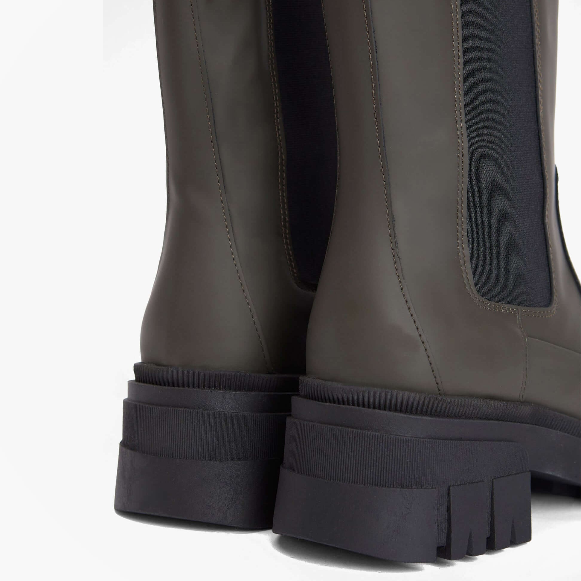 Barbour SIDNEIGH Womens Chelsea Boots Olive back view highlighting the thick rubber sole and elasticated side panel.