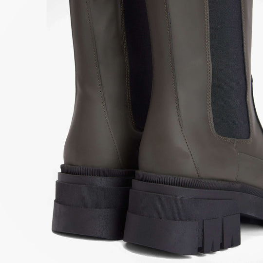Barbour SIDNEIGH Womens Chelsea Boots Olive back view highlighting the thick rubber sole and elasticated side panel.