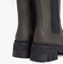 Barbour SIDNEIGH Womens Chelsea Boots Olive back view highlighting the thick rubber sole and elasticated side panel.