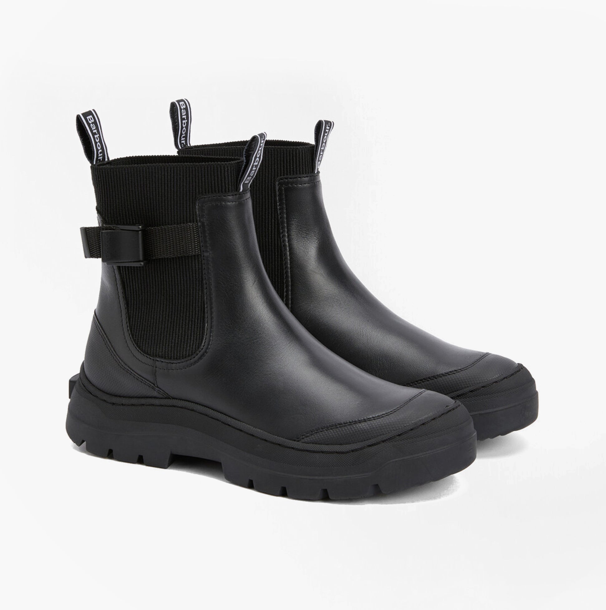 Barbour KLARA Womens Chelsea Boots Black side view featuring leather upper and rubber sole.