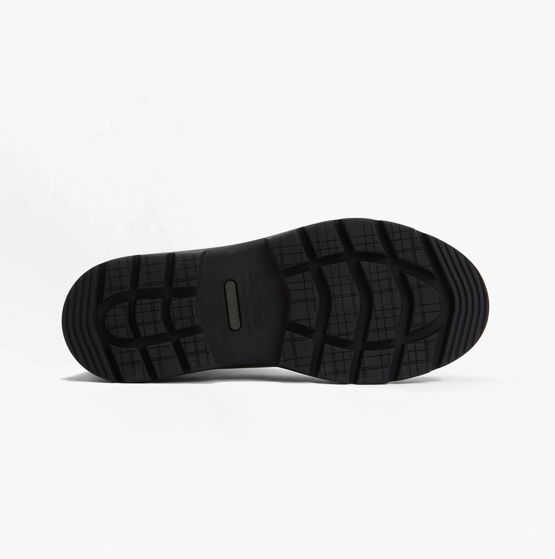 Barbour KLARA Womens Chelsea Boots Black sole view showcasing rubber sole design and traction details.