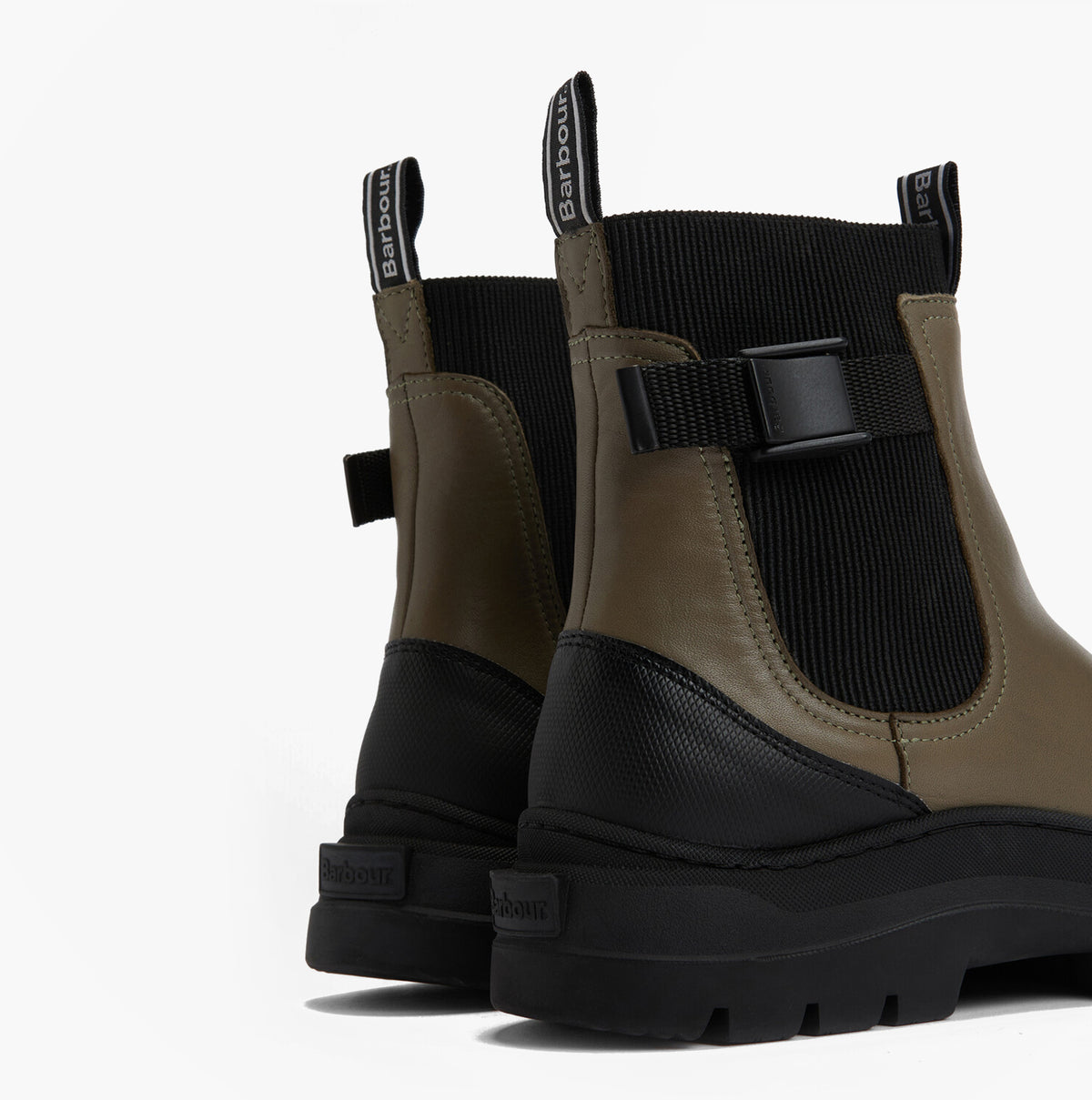 Barbour KLARA Womens Chelsea Boots Honey, rear view with elastic side panels and pull tab detail on a black rubber sole.