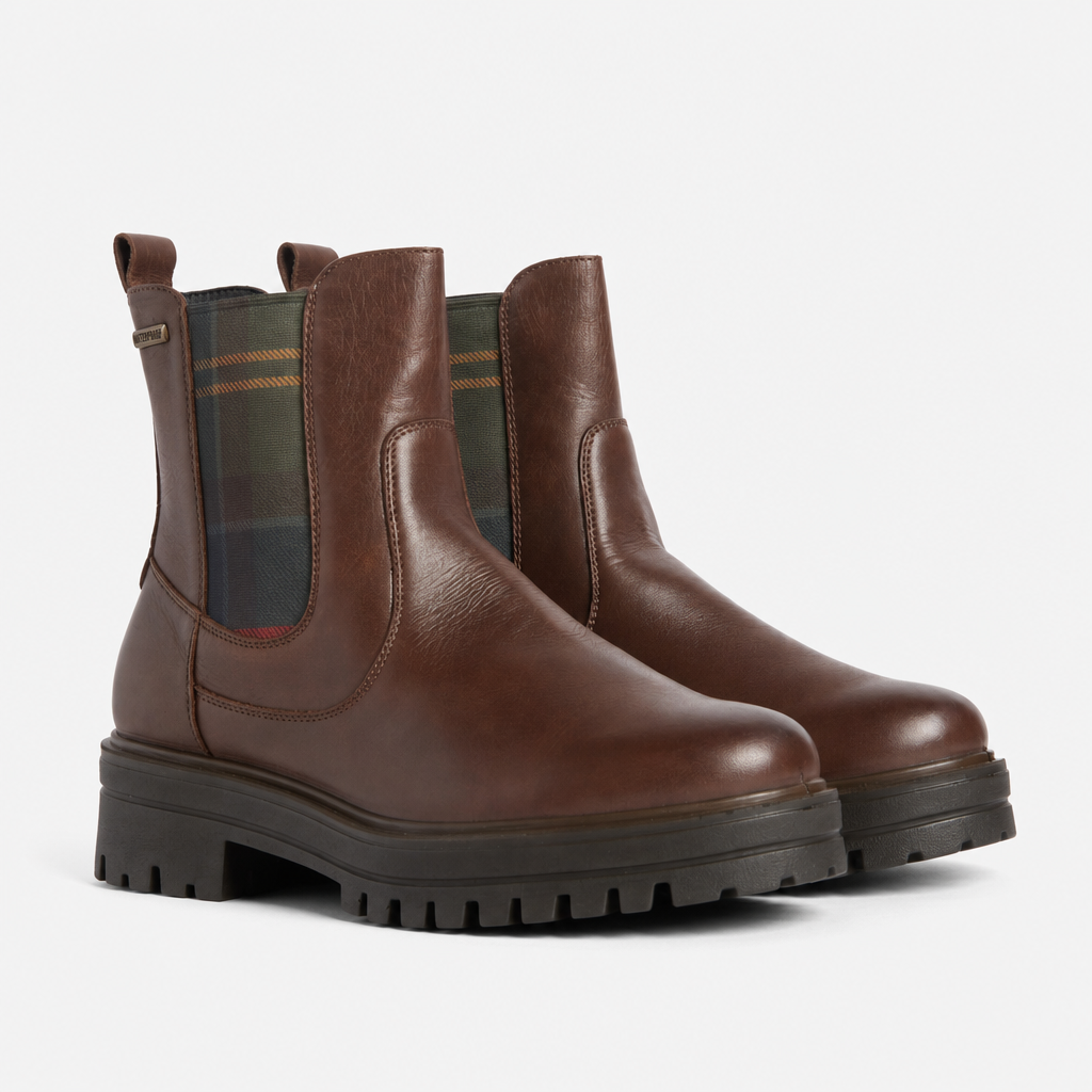 Barbour AMBERLEY Womens Chelsea Boots Dark Tan Leather