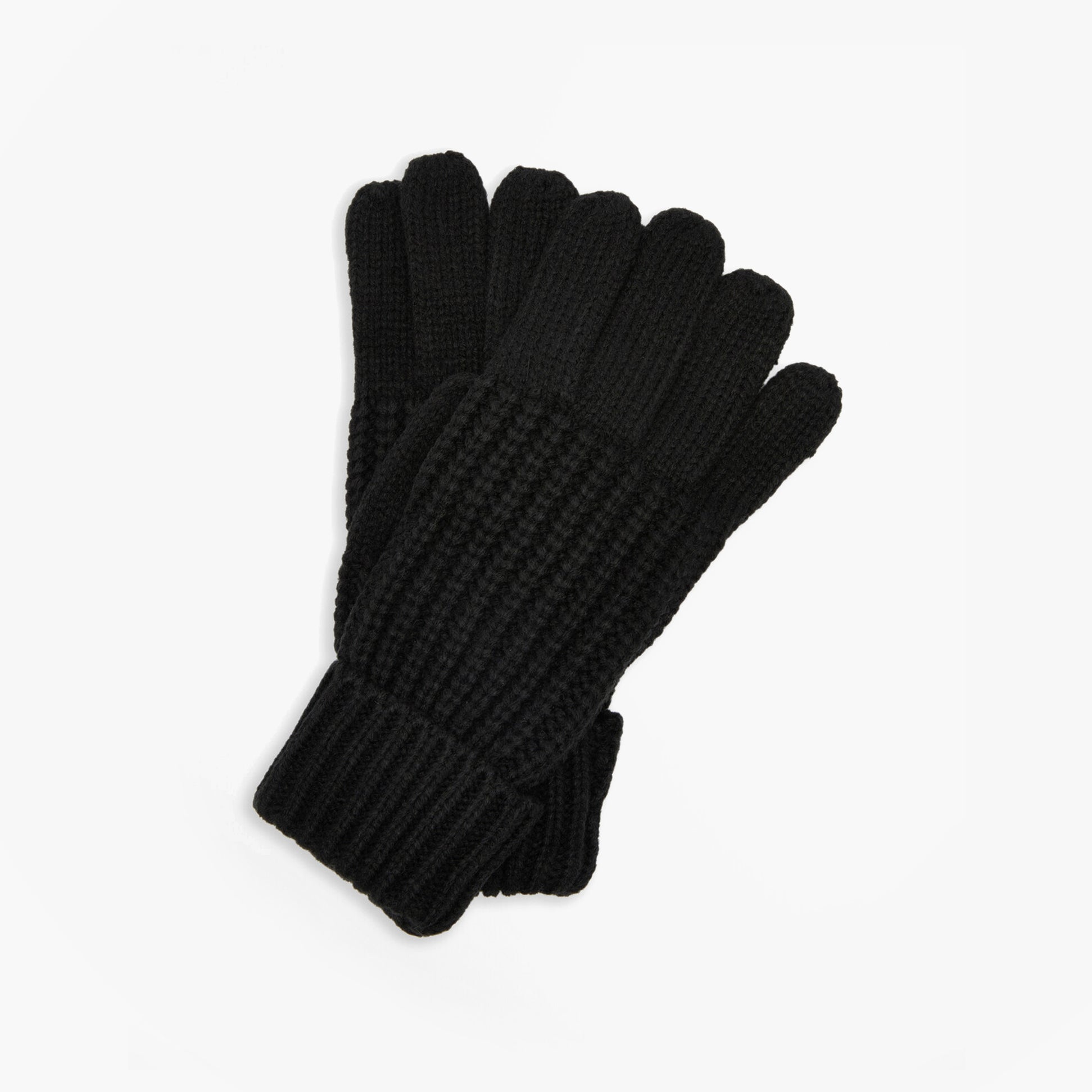 Barbour SALTBURN KNITTED Womens Gloves Black top view showcasing texture and design details of black knitted gloves.