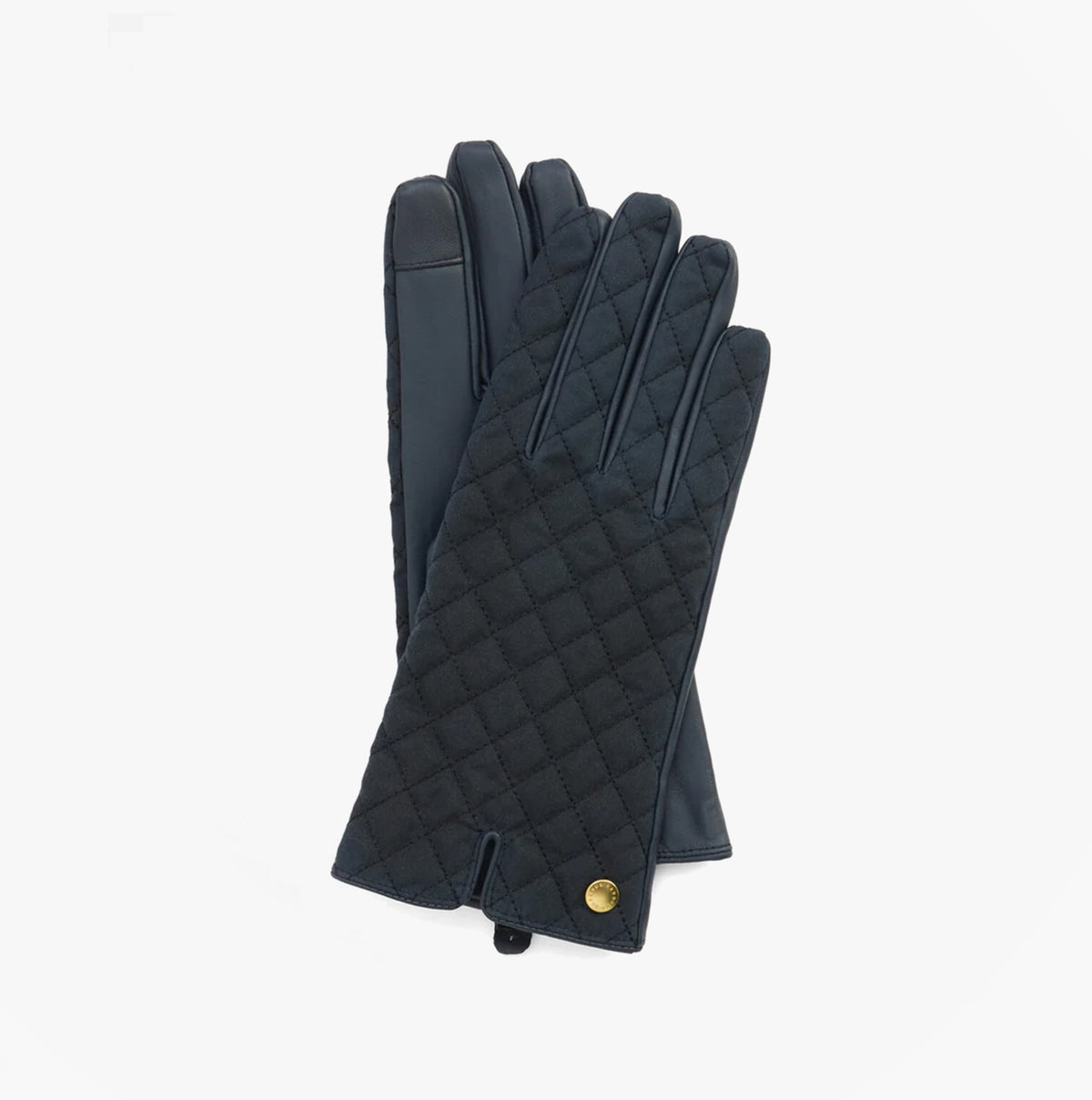 Barbour SCARLET Womens Touchscreen Gloves Navy, front view showing quilted design and gold rivet accents.